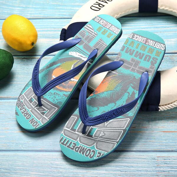

Men Letter Graphic Sole Flip Flops, Blue