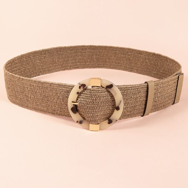 

Round Buckle Woven Belt, Coffee brown
