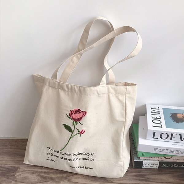 

Floral Graphic Shopper Bag, Beige