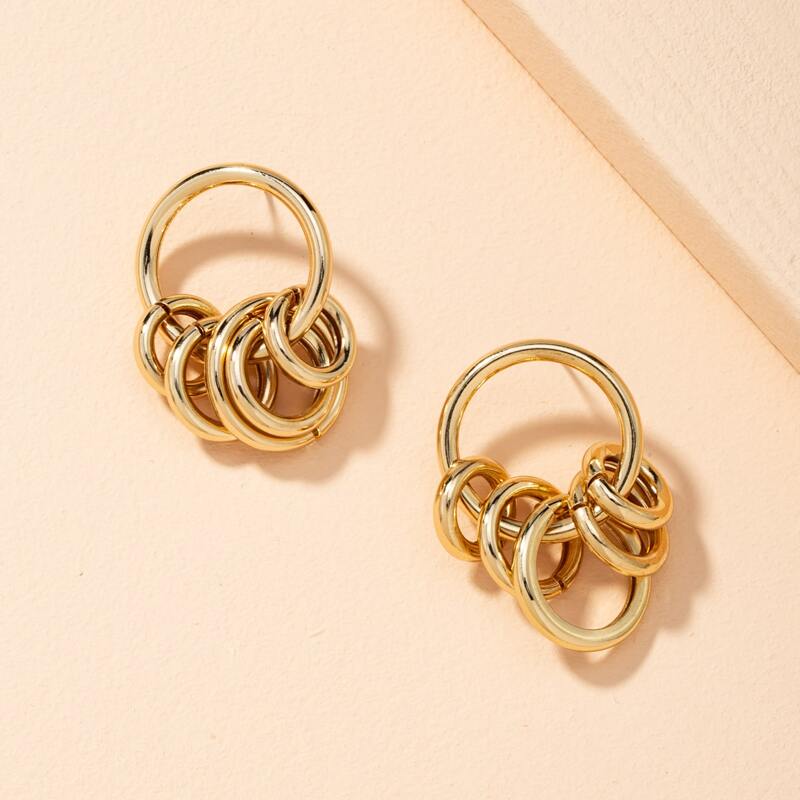 

Layered Ring Drop Earrings, Gold