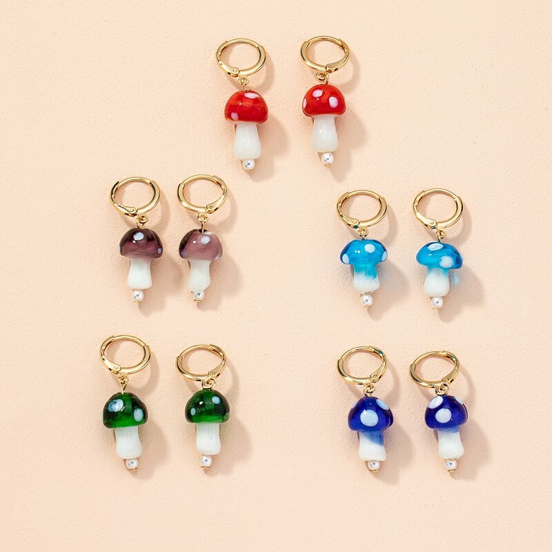 

5pairs Mushroom Drop Earrings, Gold