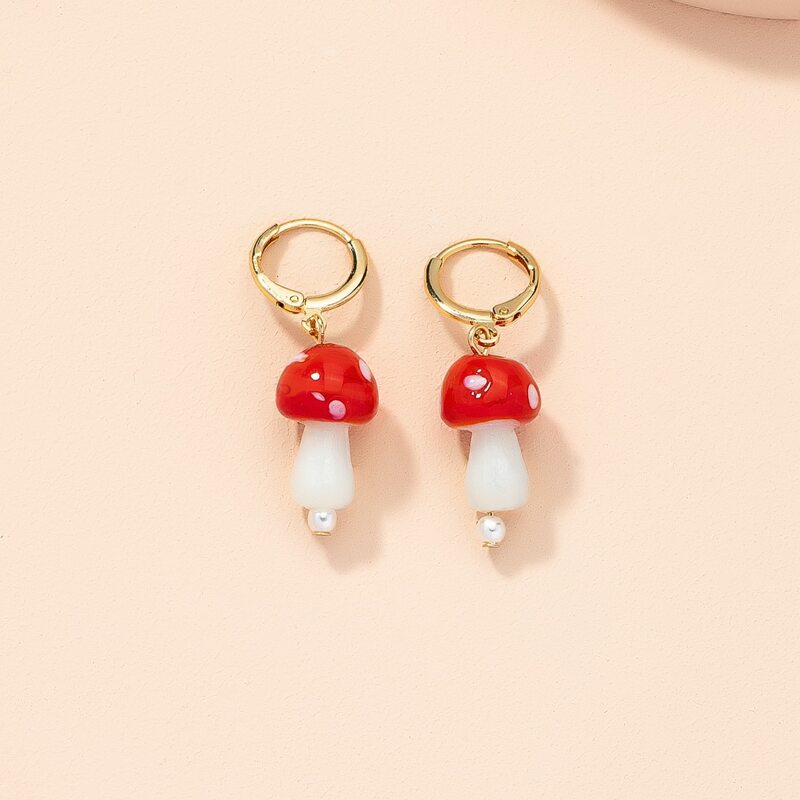 

Mushroom Drop Earrings, Red