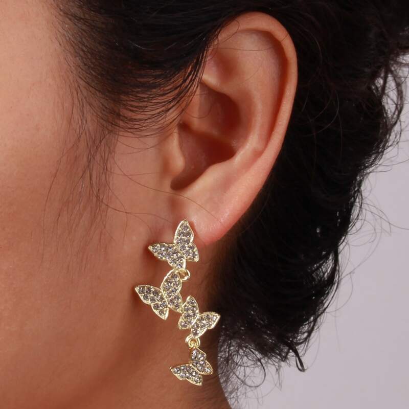 

Rhinestone Butterfly Drop Earrings, Gold