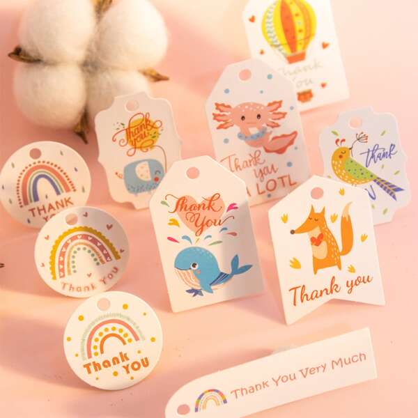 

50pcs Cartoon Graphic Gift Tag With Rope, Multicolor