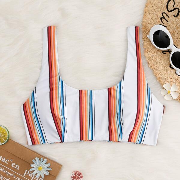 

Striped Scoop Neck Bikini Top, Multicolor