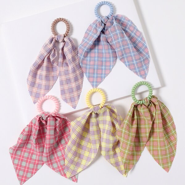 

5pcs Toddler Girls Plaid Hair Tie, Multicolor