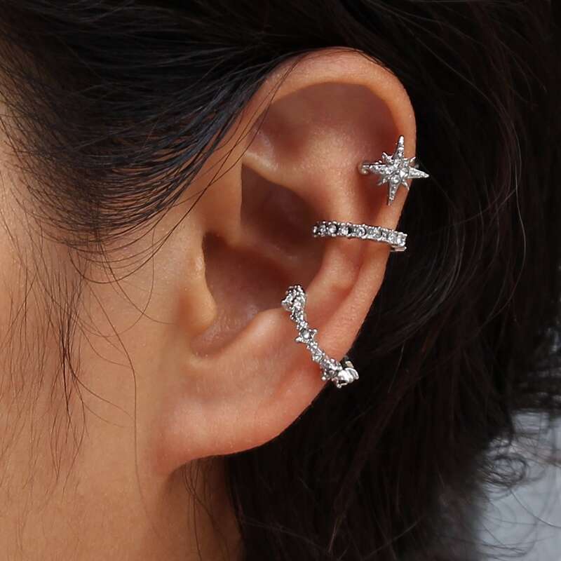 

3pcs Rhinestone Ear Cuff, Silver