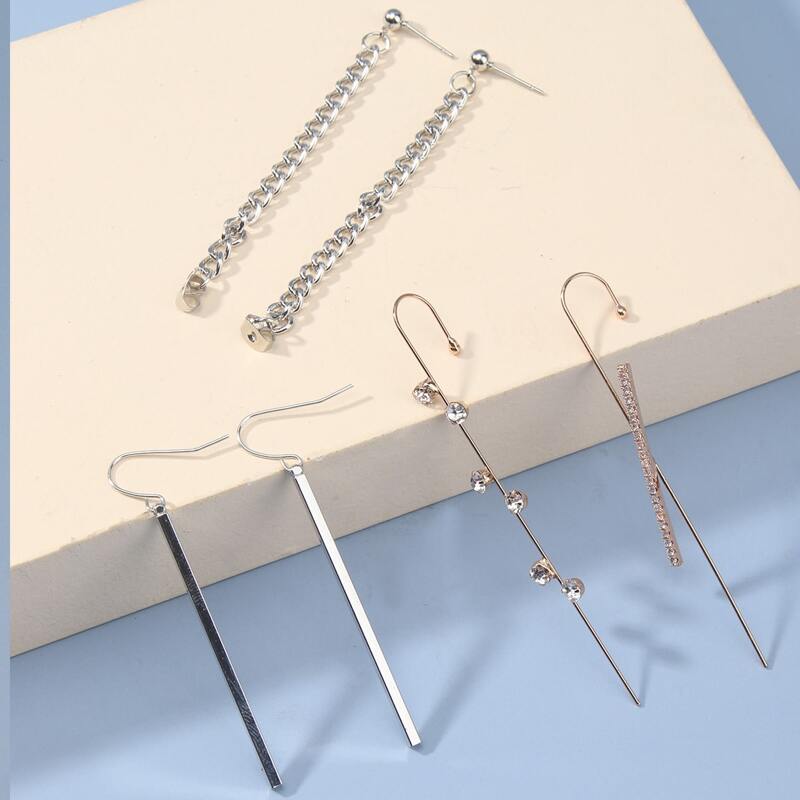 

6pcs Simple Earrings, Silver
