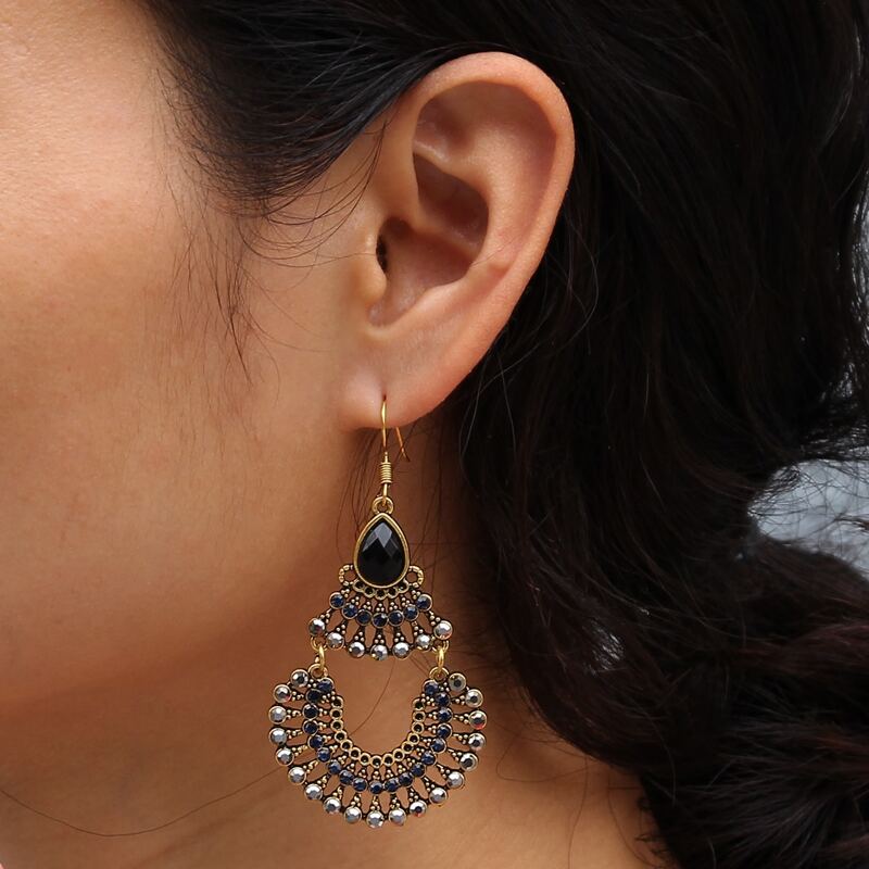 

Rhinestone Drop Earrings, Black