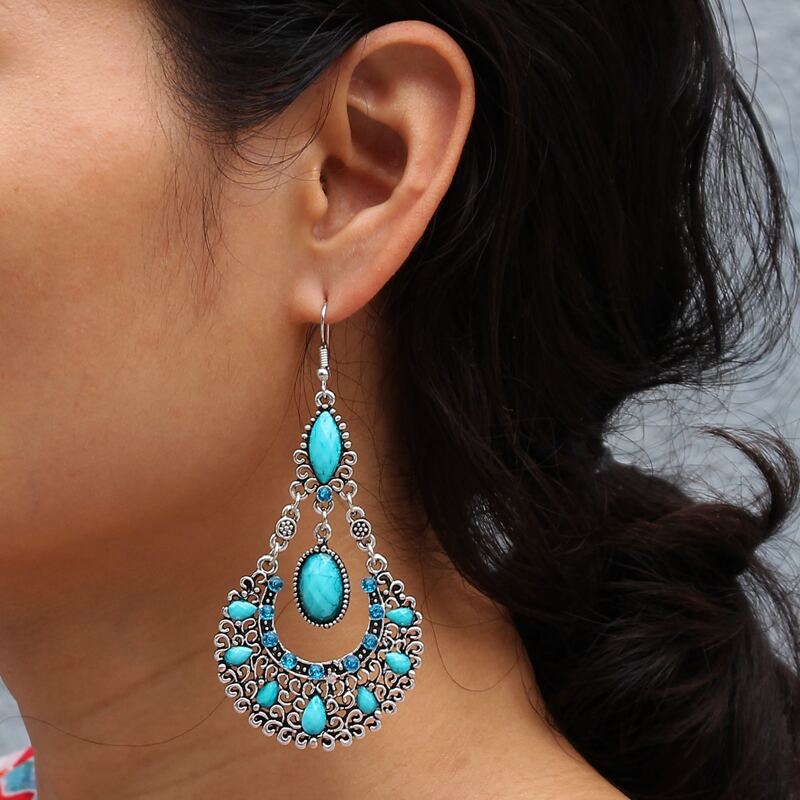 

Hollow Out Drop Earrings, Blue