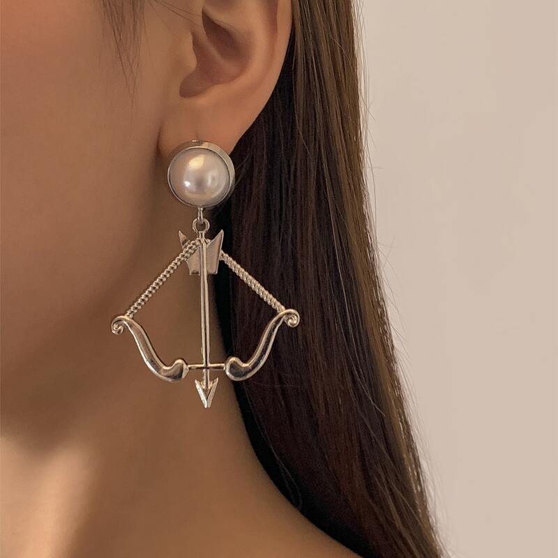 

Bow & Arrow Design Drop Earrings, Silver