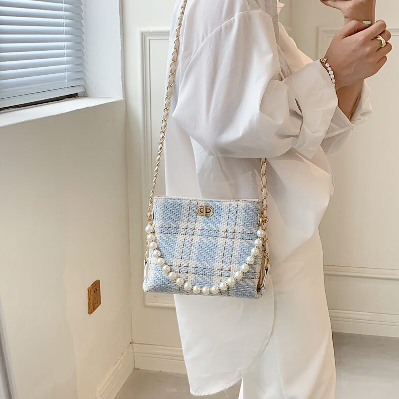 

Faux Pearl Decor Crossbody Bag, Baby blue