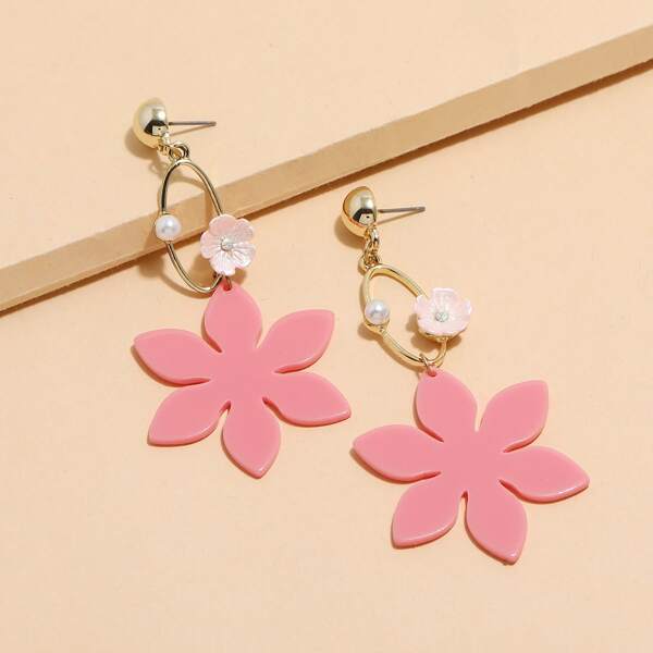 

Flower Drop Earrings, Pink