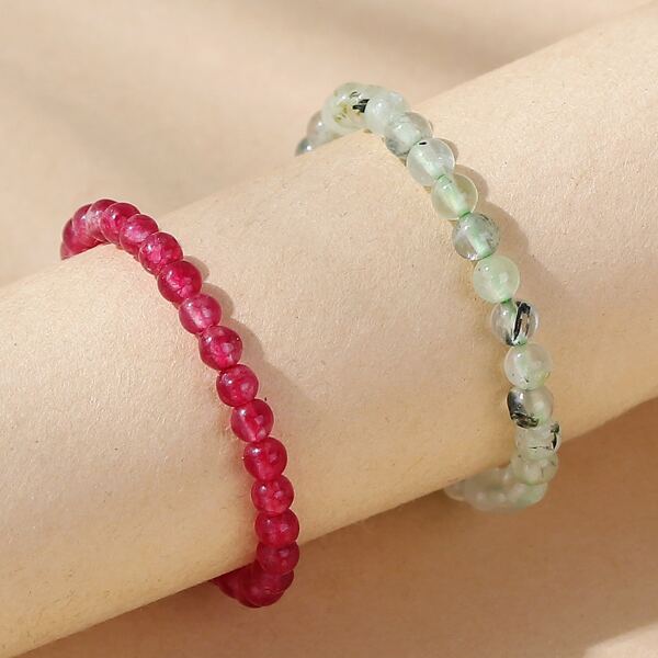 

2pcs Stone Beaded Ring, Multicolor
