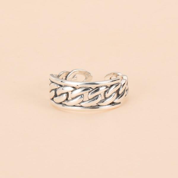 

Silver Plated Chain Decor Cuff Ring, Antique silver