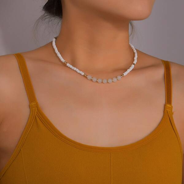 

Simple Beaded Necklace, White