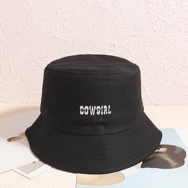 

Letter Embroidered Bucket Hat, Black