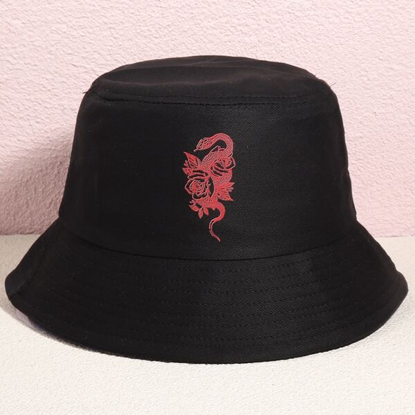 

Flower & Snake Pattern Bucket Hat, Black