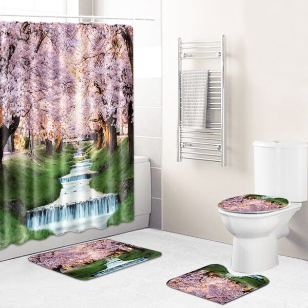 

1pc Landscape Print Shower Curtain Or 1pc Bath Mat, Multicolor