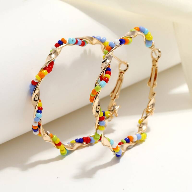 

Beaded Hoop Earrings, Multicolor