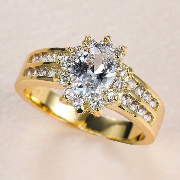 

Oval Zircon Decor Ring, Gold
