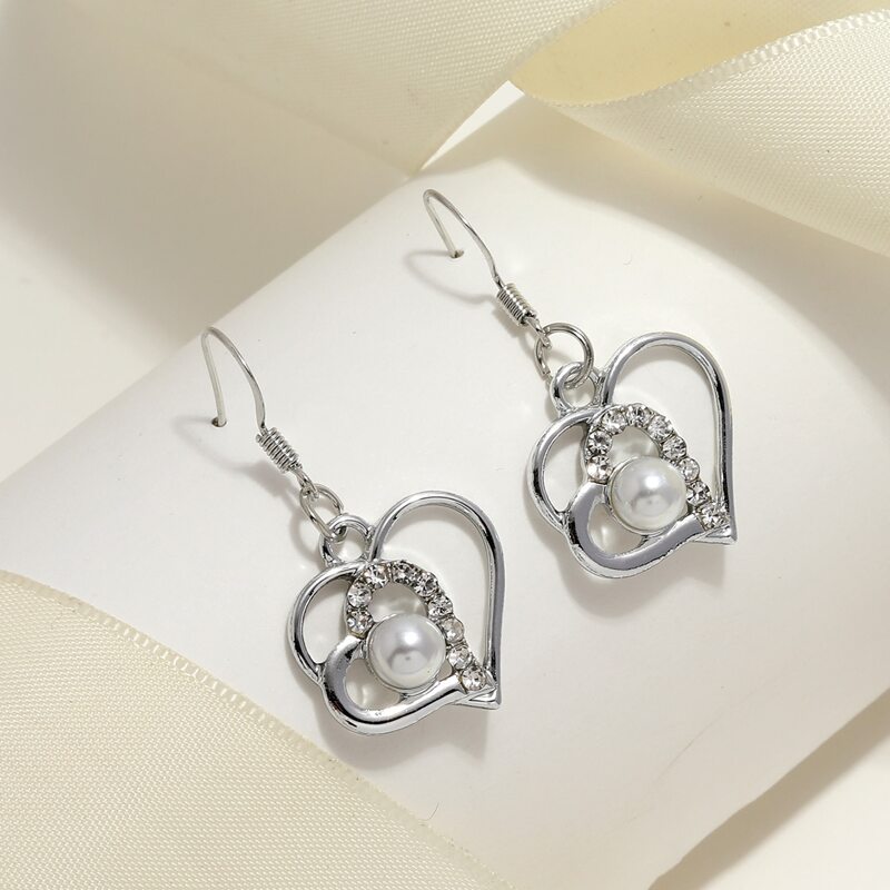 

Heart Drop Earrings, Silver