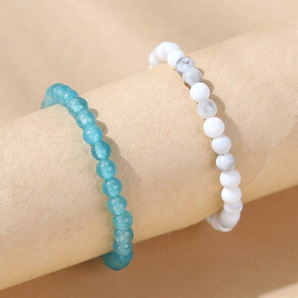 

2pcs Stone Beaded Ring, Multicolor