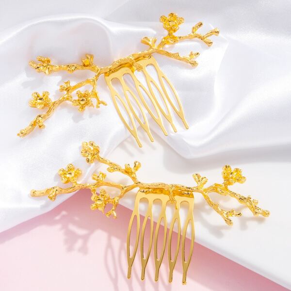 

2pcs Flower Design Hair Pin, Gold