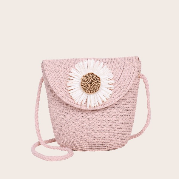 

Floral Decor Straw Bag, Pink