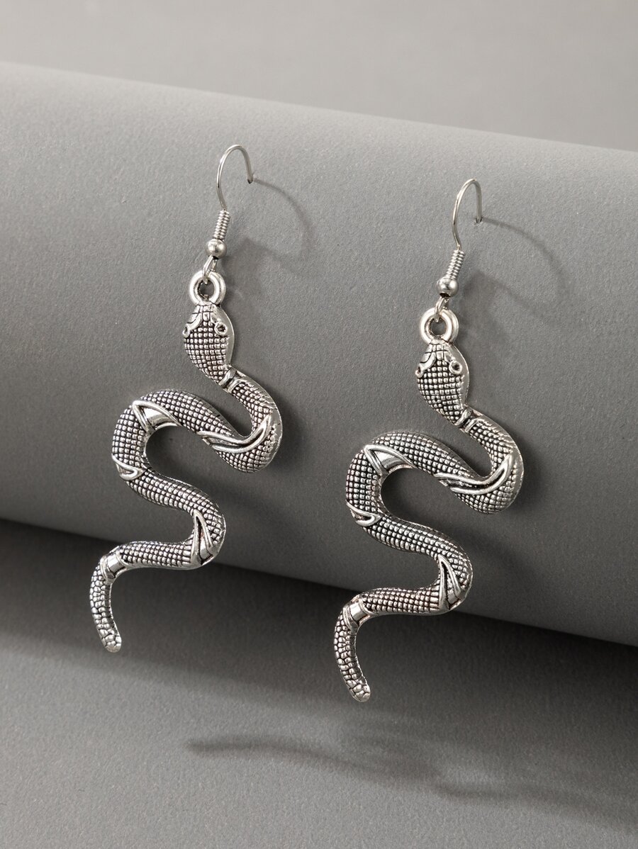 imoli Snake Drop Earrings - Antique Silver - View 1