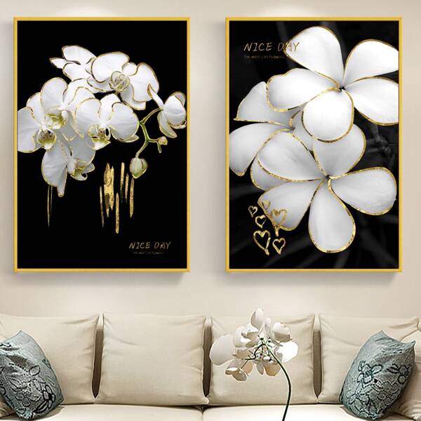 

2pcs Flower Print Unframed Painting, Multicolor