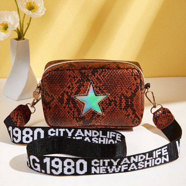 

Snakeskin Print Crossbody Bag, Brown