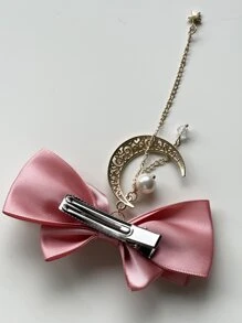 Kẹp tóc trang trí nơ - Hồng - Xem 3