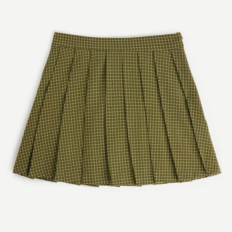 

Plaid Pleated Skirt, Army green