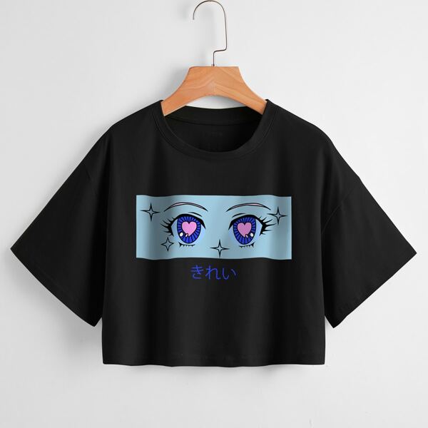 

Japanese Letter And Figure Graphic Tee, Black