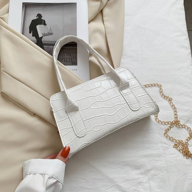 

Croc Embossed Satchel Bag, White
