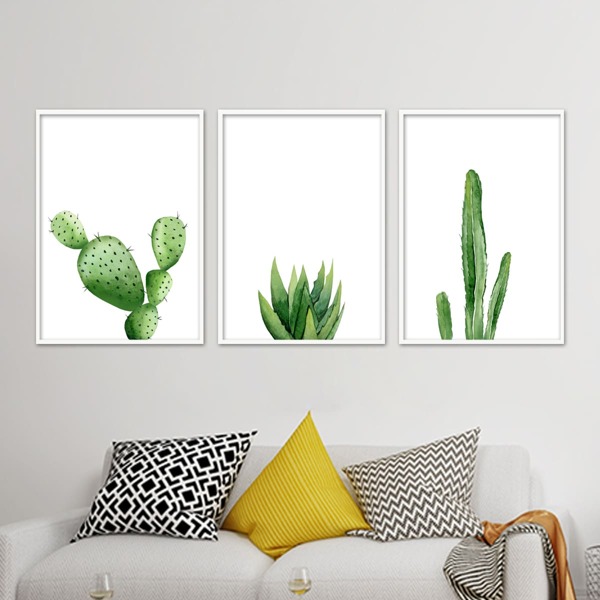 

3pcs Plant Print Unframed Painting, White