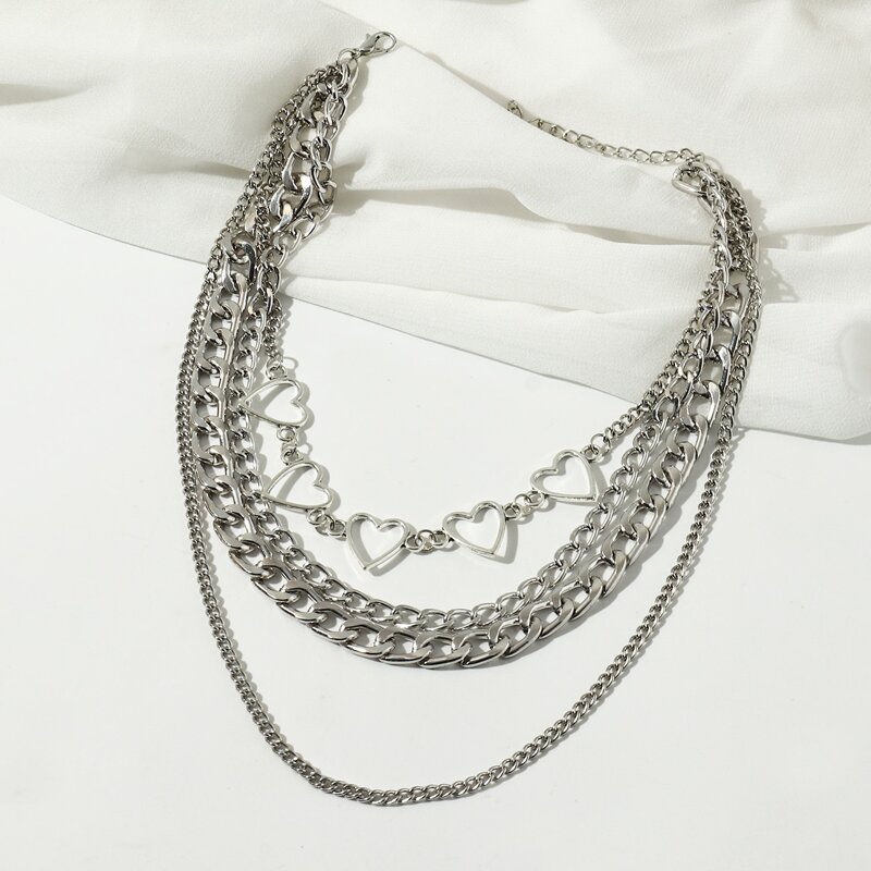 

Heart Layered Chain Necklace, Silver