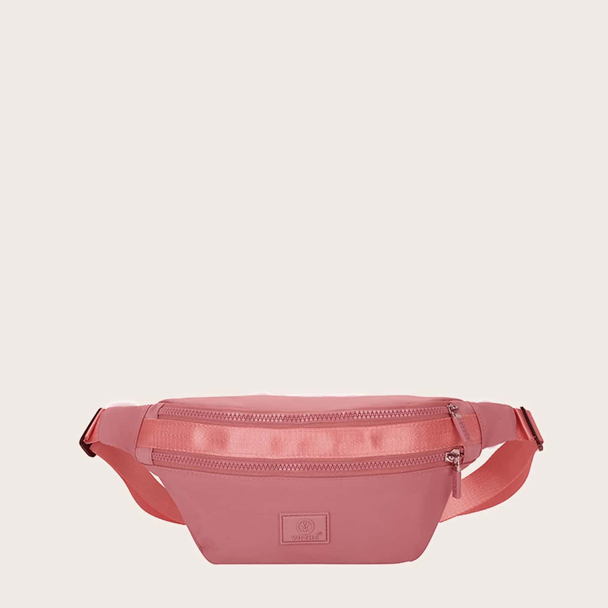 

Minimalist Double Zipper Fanny Pack, Watermelon pink