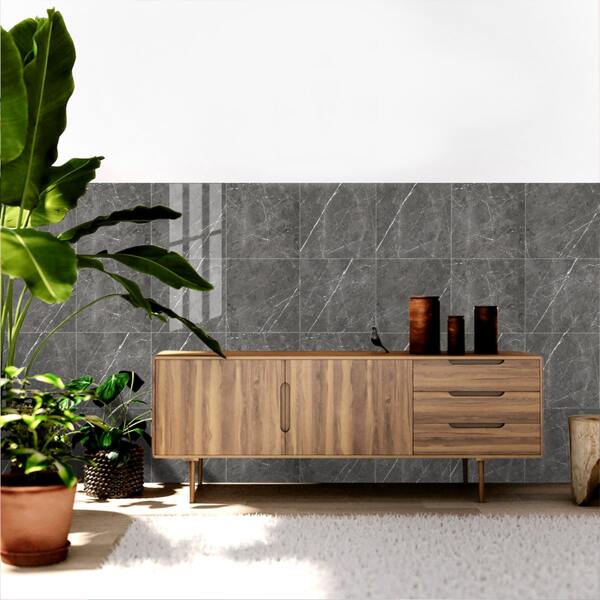 

4pcs Marble Pattern Wall Sticker, Grey