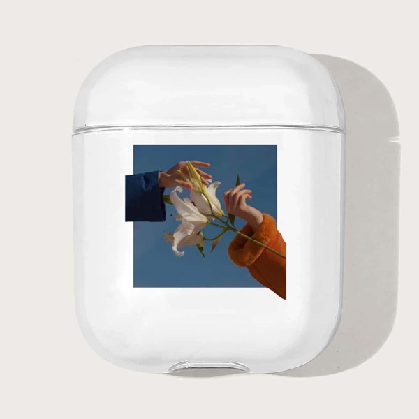 

Flower & Hand Print Case For Airpods, Clear