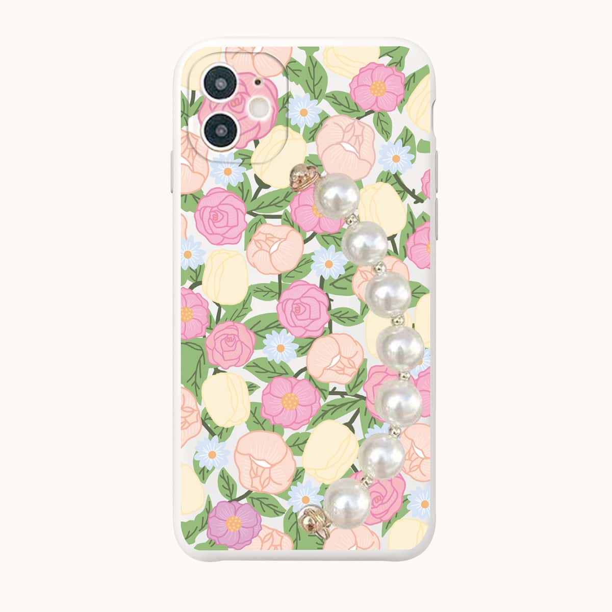 

Faux Pearl Hand Strap Floral Phone Case, Multicolor