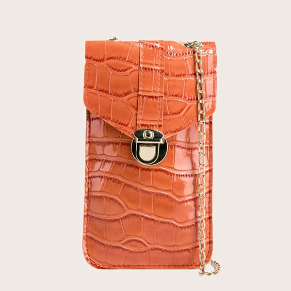 

Croc Embossed Push Lock Chain Bag, Brown