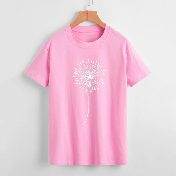 

Dandelion Print Round Neck Tee, Baby pink