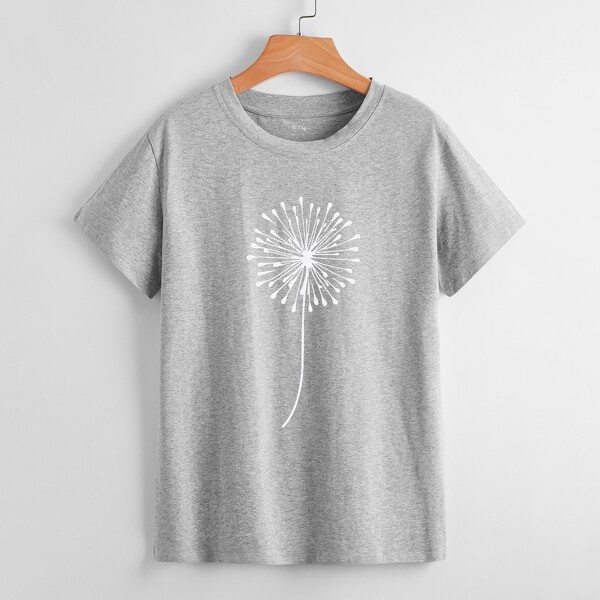 

Dandelion Print Round Neck Tee, Light grey