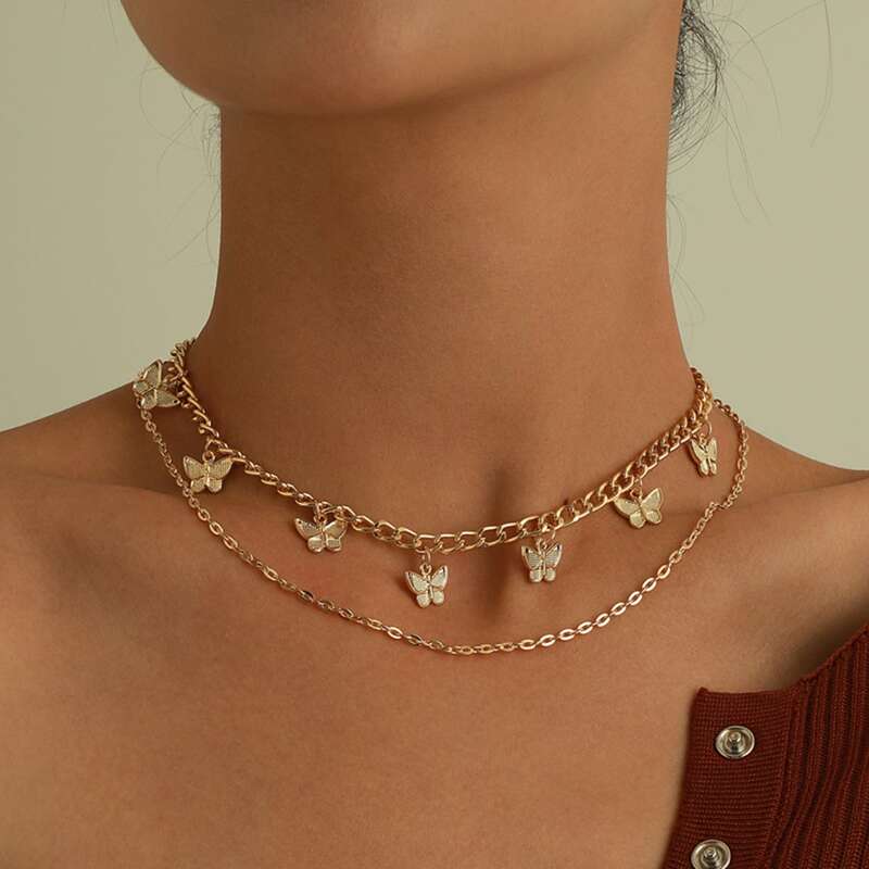 

Butterfly Layered Necklace, Gold