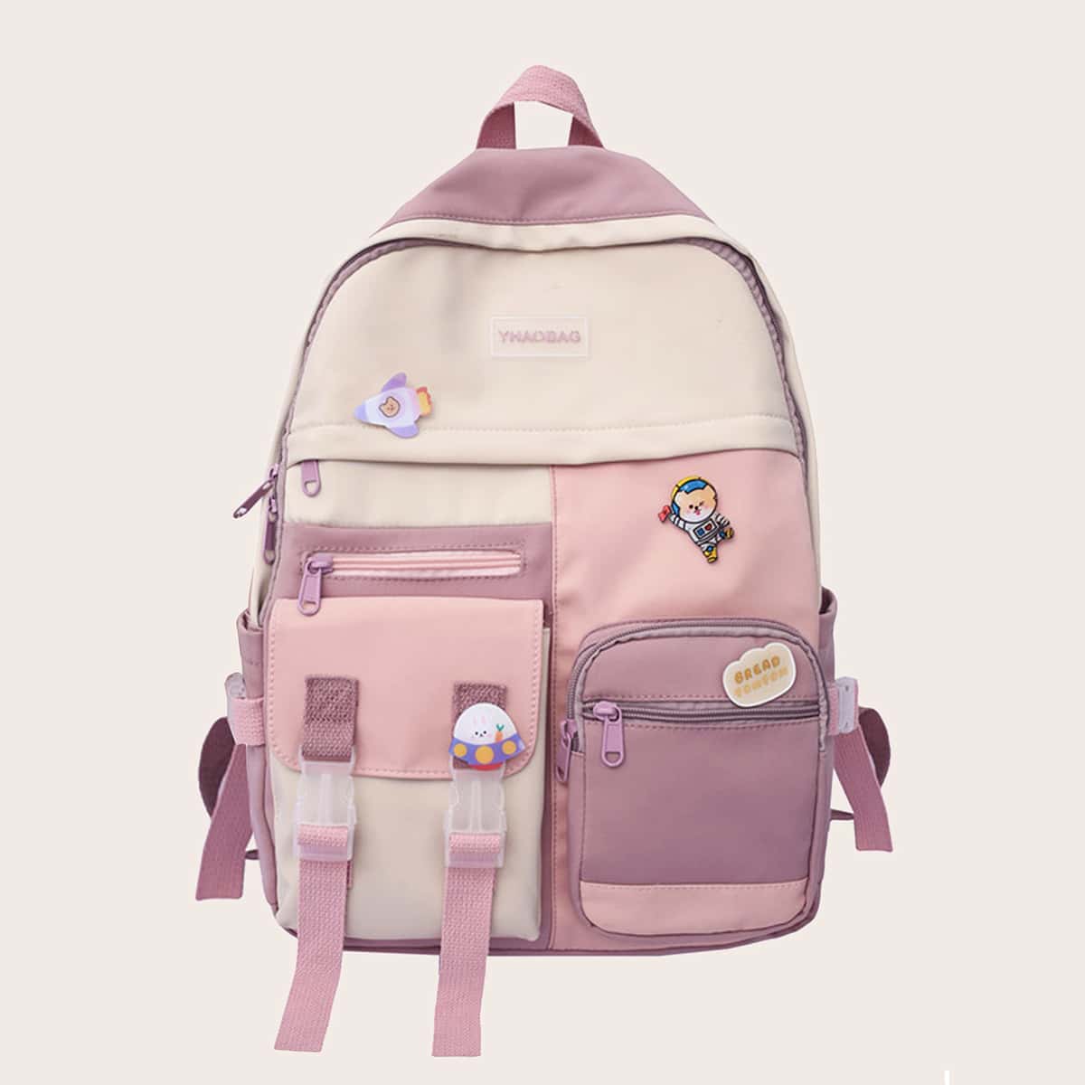 

Colorblock Large Capacity School Bag, Pink
