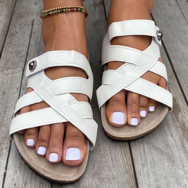 

Cross Strap Footbed Sandals, White