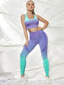 Yoga Trendy Set bộ đồ thể thao Khối Màu Ombre - Màu tím - Xem 2