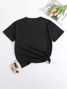 Camiseta con estampado de flor y desierto - Negro - Ver 2